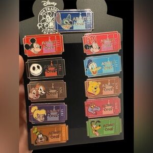 Disney Admit One Ticket Pin Set- Park Trading added to a Trading Card- Limited
